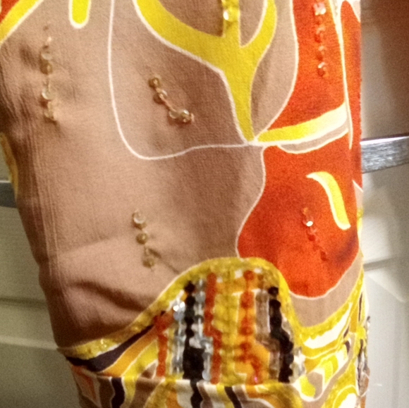 Vintage G Unit 3 pc Party Jacket V Neck Top & Pants Red Yellow Abstract … - Picture 6 of 11